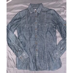 Brooks Brothers 346 Women's Denim Chambray‎ Roll Sleeve Button Up Blouse, 2